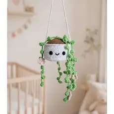Suculenta Colar de Pérolas com Flor | Planta Pendente Amigurumi 37cm | Decoração Fofa e Artesanal para quarto de Bebê