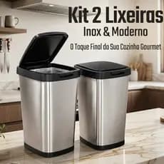 Kit Até 2 Lixeiras Cesto 09 Litros Inox Tampa Click Label Lixeira Escritório Lixeira Banheiro Chique