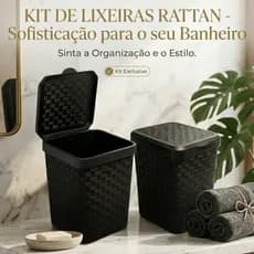 Kit Até 2 Lixeiras Cesto 05 Litros Rattan Arqplast Com Tampa Móvel Lixeira Cozinha Lixeira Banheiro