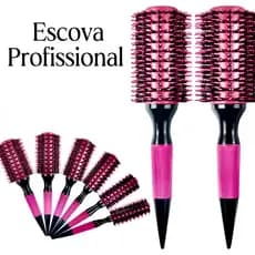 Escova De Cabelo Térmica Amarela/Rosa Madeira Mista Com Cerdas De Javali