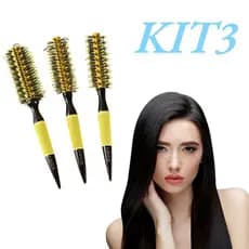 Kit 3 Escovas Profissionais Cabelereiro Cabelos Cerdas