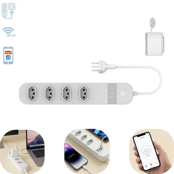 Régua de Tomadas Filtro de Linha Inteligente Wi-Fi USB-C 20W Monitor Energia Compatível Alexa Google