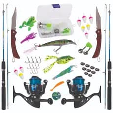 KIT DE PESCA 10KG C/2 VARAS 2 PARTES + 2 MOLINETES + ITENS