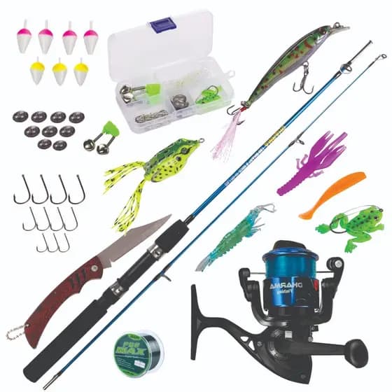 27 KIT DE PESCA 10KG C1 VARA DUAS PARTES +1 MOLINETE + CANIVETE + ISCAS + ITENS