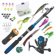 KIT DE PESCA C/1 VARA +1 MOLINETE + LANTERNA + ITENS