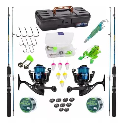 Kit De Pesca 10kg C/ 2 Varas + 2 Molinetes + Itens