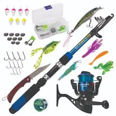 KIT DE PESCA C/1 VARA + 1 MOLINETE + CANIVETE + ISCA+ ITENS