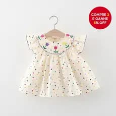 Vestido De Boneca De Verão Para Bebê Menina Com Pontos Coloridos E Bordado De Flores (0-3 Anos)