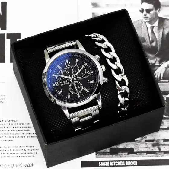 Rel贸gio Masculino Novo Bracelete Original Conjunto De Rel贸gios Masculinos Moda Presentes Em A莽o Inoxid谩vel
