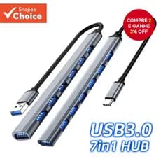 7 Em 1 USB3.0 HUB Type C Adaptador De Alimentação OTG De 4 E 7 Portas Para Macbook PC Laptop Estudo Office