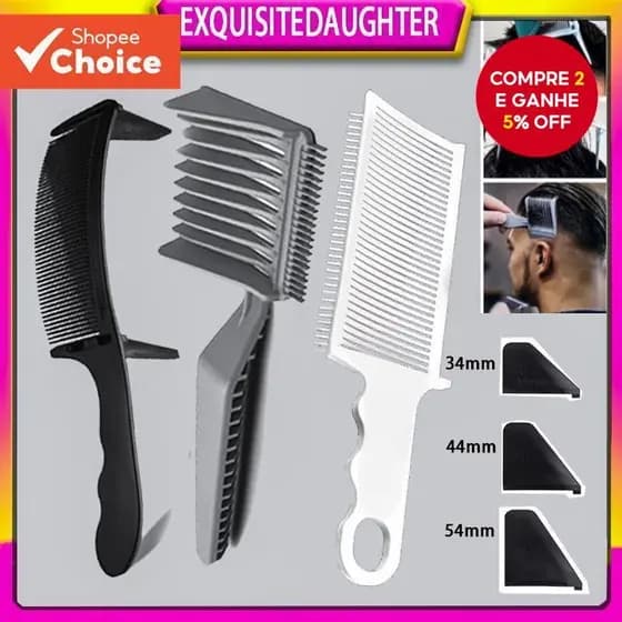 Conjunto De 3 Peças Pente De Máquina De Cortar Cabelo Plana Superior Grosso Portátil Redondo Adequado Para Salão De Bele