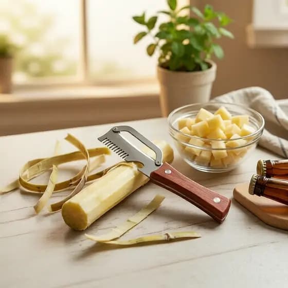 Descascador de Aço Inoxidável com Cabo de Madeira para Frutas e Legumes, com Abridor de Latas