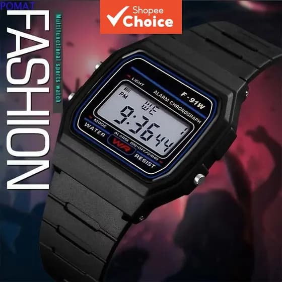 F-91w Estilo Relógio Esportivo Digital Masculino Banda De Resina Preta Multifuncional Alarme Cronógrafo Uso Diário Prese