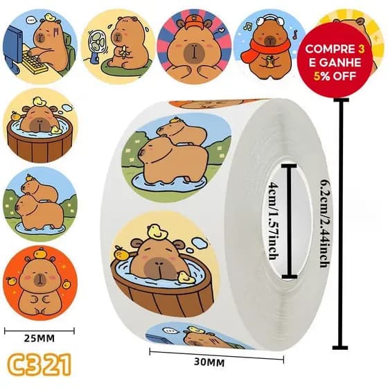 500PCS/Roll Cute Cartoon Gordura Capybara Adesivos para Capacete de Bicicleta LanLanStickersWorld