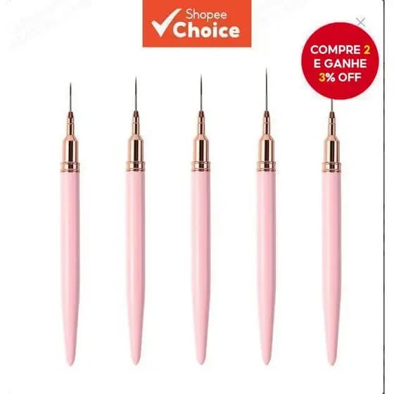 Conjunto de 5 pincéis 7/9/11/15/25 mm para gel UV, pintura de unhas, incluindo 1 caneta para traços para arte nas unhas.