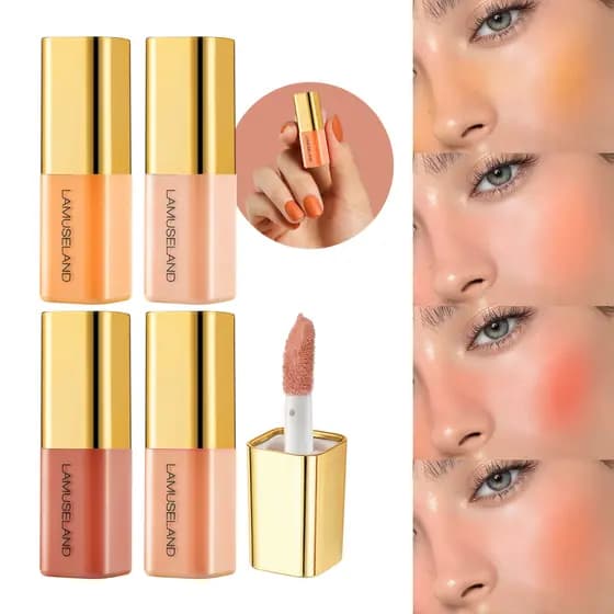 Sua Descarga Natural Em Movimento | Conjunto De Mini Blush Líquido De 4 Peças , À Prova D'água E Mistura De Pele , Acaba