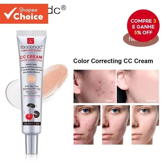 Ibcccndc Cor Correção CC Creme Facial Centella Asiatica Reparação BB Corretivo Natural Clareamento Base Líquida Cosmétic
