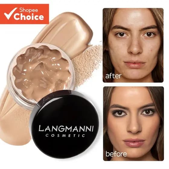 Base Líquida E Corretivo LANGMANNI 1PCS – Cobertura Total , Fosca , À Prova D'água , Hidratante Iluminadora , Maquiagem