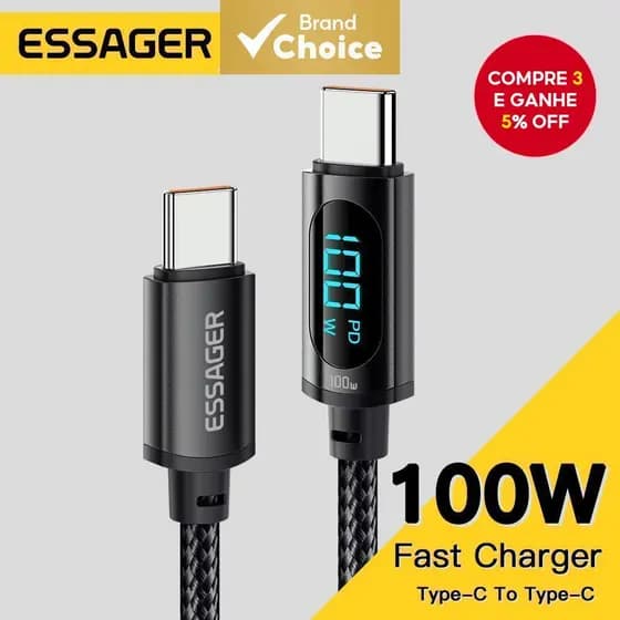 Essa Essager 5A 100W Tipo C Para Cabo Display Digital QC PD Carregador Rápido USB-Samsung Xiaomi