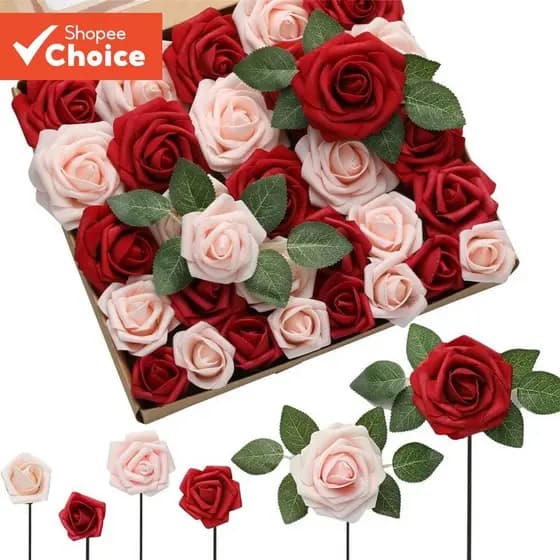 Decoração Artificial De Flor De Rosa Grande 50 Peças Para Artesanato De Festa De Casamento Em Casa