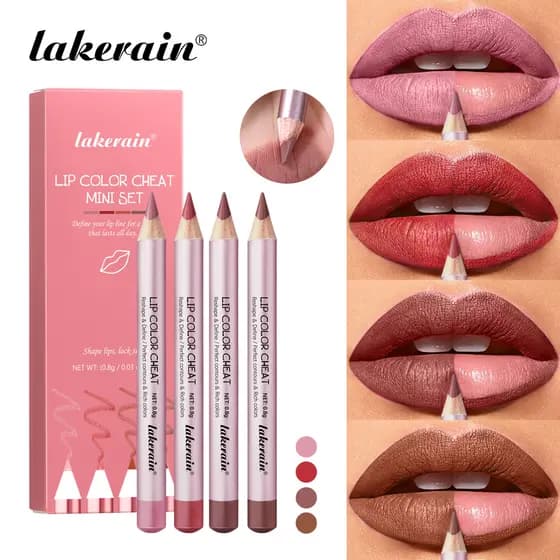Conjunto De Delineador Labial De Madeira Fosca Lakerain De 4 Cores: Hidratante, Suave, De Longa Duração E Port