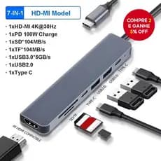 Hub USB C Multifuncional 7 Em 1 | Leitor De Cartão SD TF Com Saída HDMI 4K Conversor De Carregamento Tipo PD Para Laptop