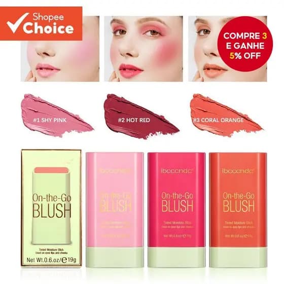 Batom Blush Multifuncional à Prova d'Água, Longa Duração, Cor Fácil, Delicado, Hidratante e Não Removível em Tom Rosa.