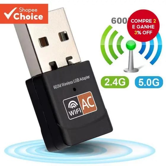 Adaptador Wi-Fi 600Mbps Antena USB De Banda Dupla 2.4G 5GHz Placa De Rede Sem Fio Para Laptop PC Escritório Bluetooth