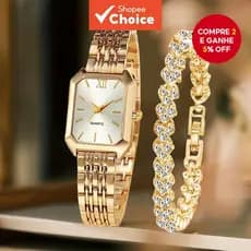 2 Unidades De Relógio De Quartzo Feminino Retangular Fashion E Conjunto De Pulseira De Strass