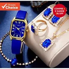 5 Pçs Feminino Quadrado Relógio De Quartzo Conjunto De Jóias Estilo Coreano Strass Pulseira De Couro Negócios Moda Casua
