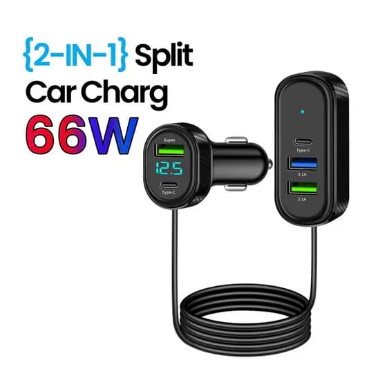 O Carregador De Carro Com Carregamento super Rápido Vem Um Cabo De Expansão De 1.5 Metros , Portas 3USB + 2PD E É Adequa