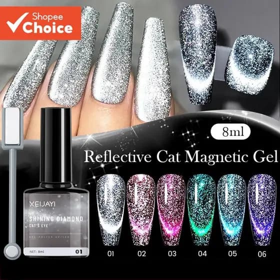 6 Cores 8ml Brilho Reflexivo Olho De Gato Gel Esmalte , Brilhante , Embeber LED UV-Perfeito Para Arte Em Unhas DIY Casa