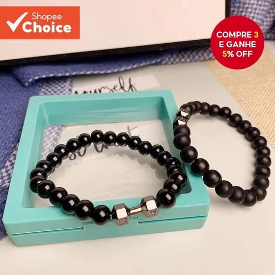 Pulseira Preta Com Contas De Halteres Adequada Para Acessórios De Moda Masculina