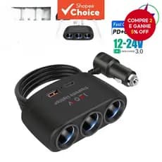 Adaptador De Carregador De Carro 12V/24V , Divisor De Isqueiro De 3 Soquetes , Rápido USB Duplo