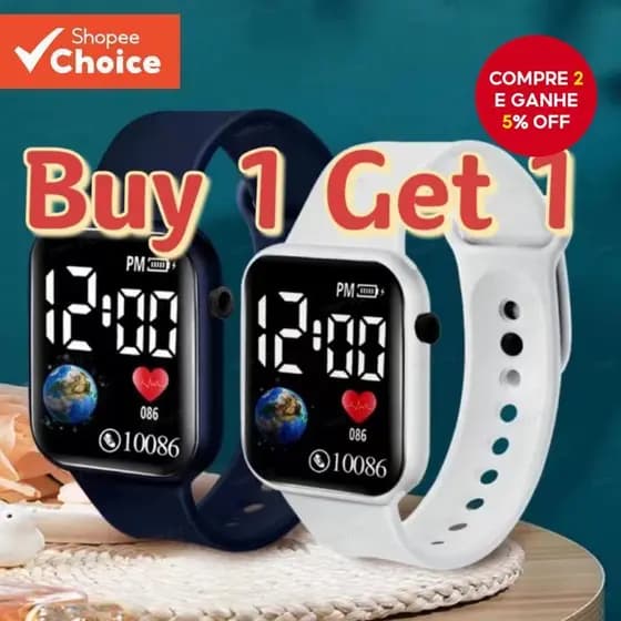 Compre 1 E Ganhe 1 Grátis – Relógio Esportivo LED Luminoso Infantil Com Display Digital Presente Para Estudantes