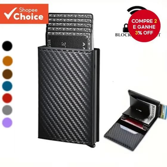 Carteira RFID De Fibra De Carbono Premium-Porta-Cartões De Liga De Alumínio Antirroubo Para Homens .