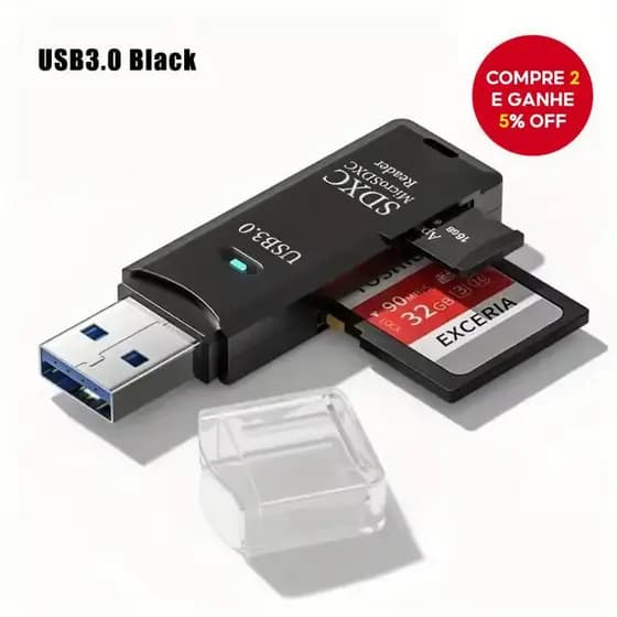 Leitor De Cartão Micro Sd Usb 30/20 Com Transmissão De Dados De Até 5gbps, Compatível Com Pcs E câmeras