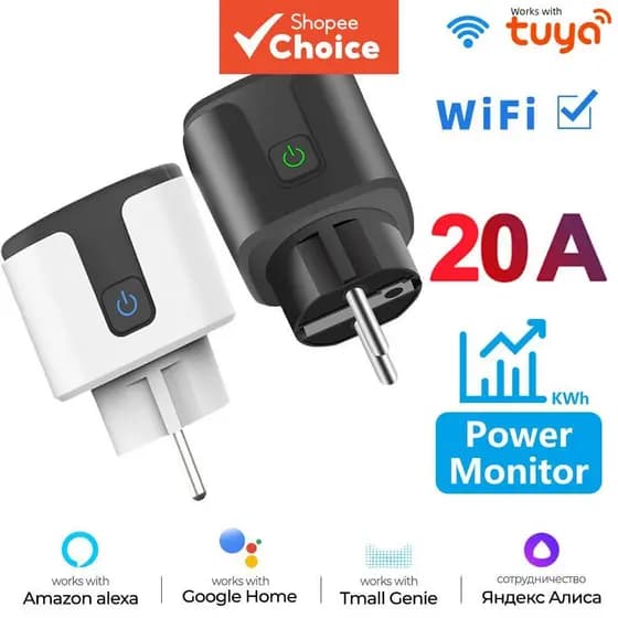 Para Tuya 20A WiFi Tomada Inteligente Ue Plugue Com Monitoramento De Energia Função Temporização Controle Voz Al Alice