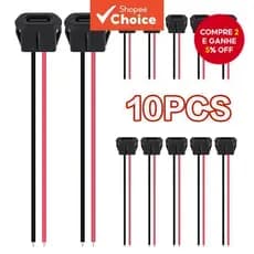 Cabo de chassi fêmea tipo-C 2 pinos 10 peças conectores USB tipo-C conector fêmea preto (sem terminal)