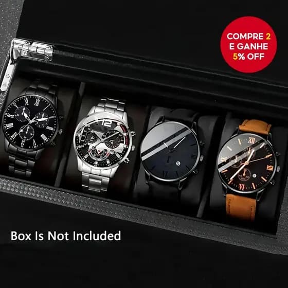 Moda Masculina Relógios De Negócios Relógio De Quartzo De Aço Inoxidável Casual Pulseira De Couro Calendário Pulso (Sem