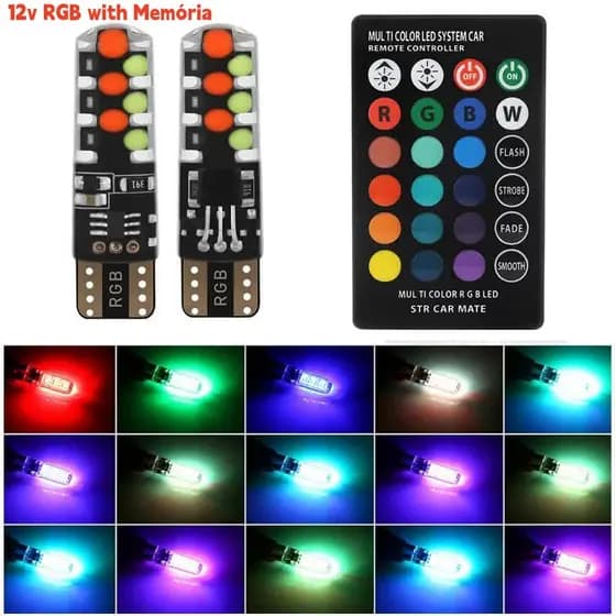2 Pçs RGB T10 W5W Lâmpadas LED Com Memória Controle Remoto 5050 6SMD Carro Cúpula Luz De Leitura Cunha Lâmpada Piscando
