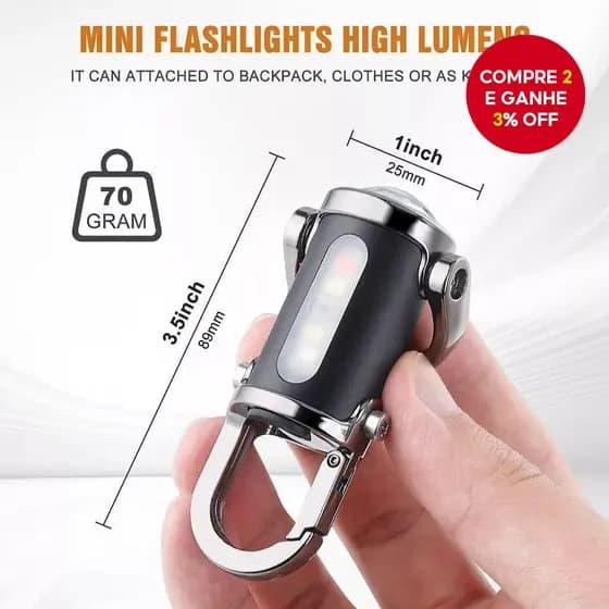 Lanterna de Chaveiro Portátil com Funções à Prova d'Água e Antichoque, Iluminação Mini Ultra Pequena