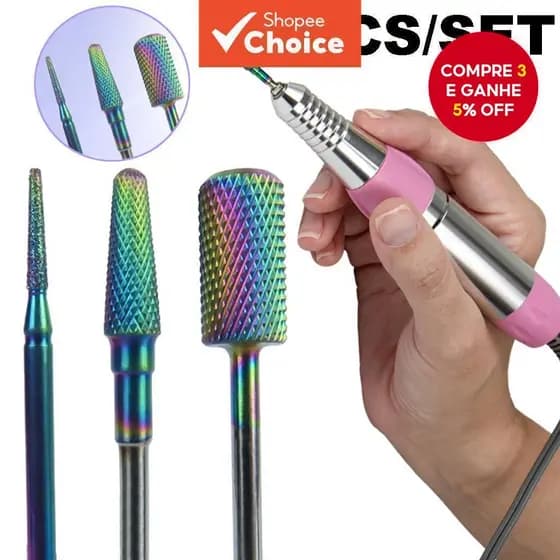 Kit 3 Brocas de Tungstênio Profissionais para Unhas de Gel e Unhas de Porcelana