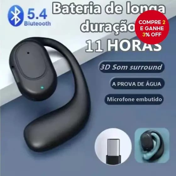 Fone de ouvido Bluetooth KY2 Pro com suspensão para uma orelha, redução de ruído, earbuds esportivos para escritório e
