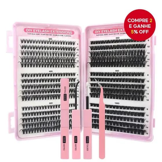 Kit De Extensão De Aglomerados De Cílios Individuais De 570 Peças DIY Com Vedação De Ligação E Aplicador Para Uso Domést
