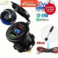 Estilo de Vida - Produto Local - 1 Conjunto Carregador de Carro QC 3.0 à Prova d'Água com Duplo USB e Dupla Tomada