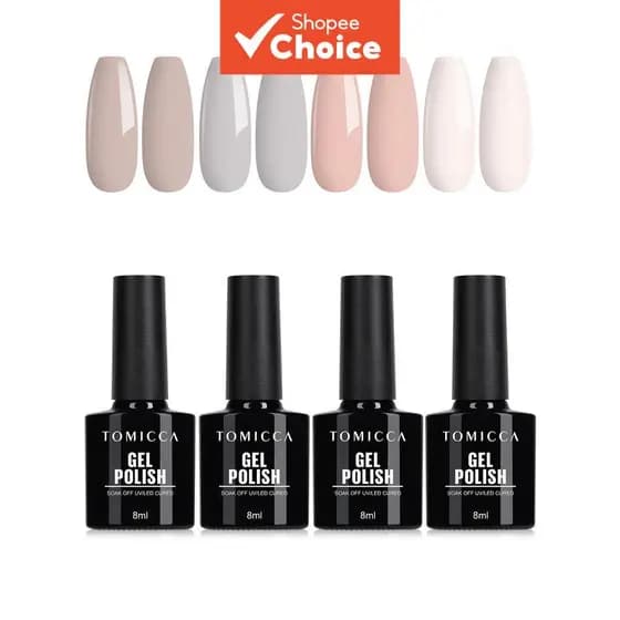 TOMICCA 4 peças/8ml Conjunto de esmalte em gel Nude Branco Nude Marrom Claro Cinza Esmalte em gel Remoção de esmalte