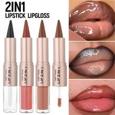Lápis Labial 2 Em 1 Com Espelho E Brilho: Lápis Labial, À Prova D'água, Contorno Labial, Maquiagem Não Pegajosa