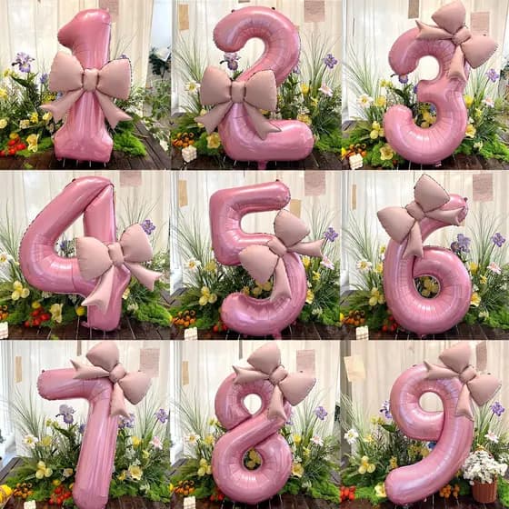 Balões De Folha De Laço Com Número Rosa , Decorações De Festa De Aniversário De Casamento , Decoração