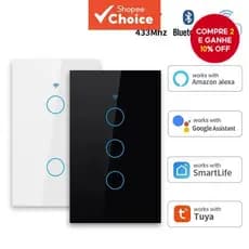 Funciona com o Interruptor de Parede Inteligente Tuya US WiFi+Bluetooth RF433 1/2/3/4 Gang Interruptores de Luz LED